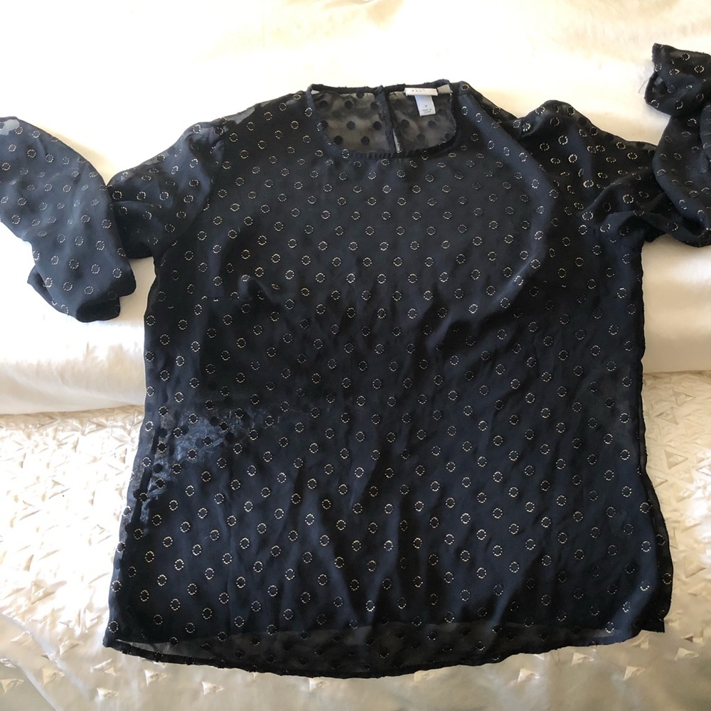 Sheer A New Day blouse black gold circles